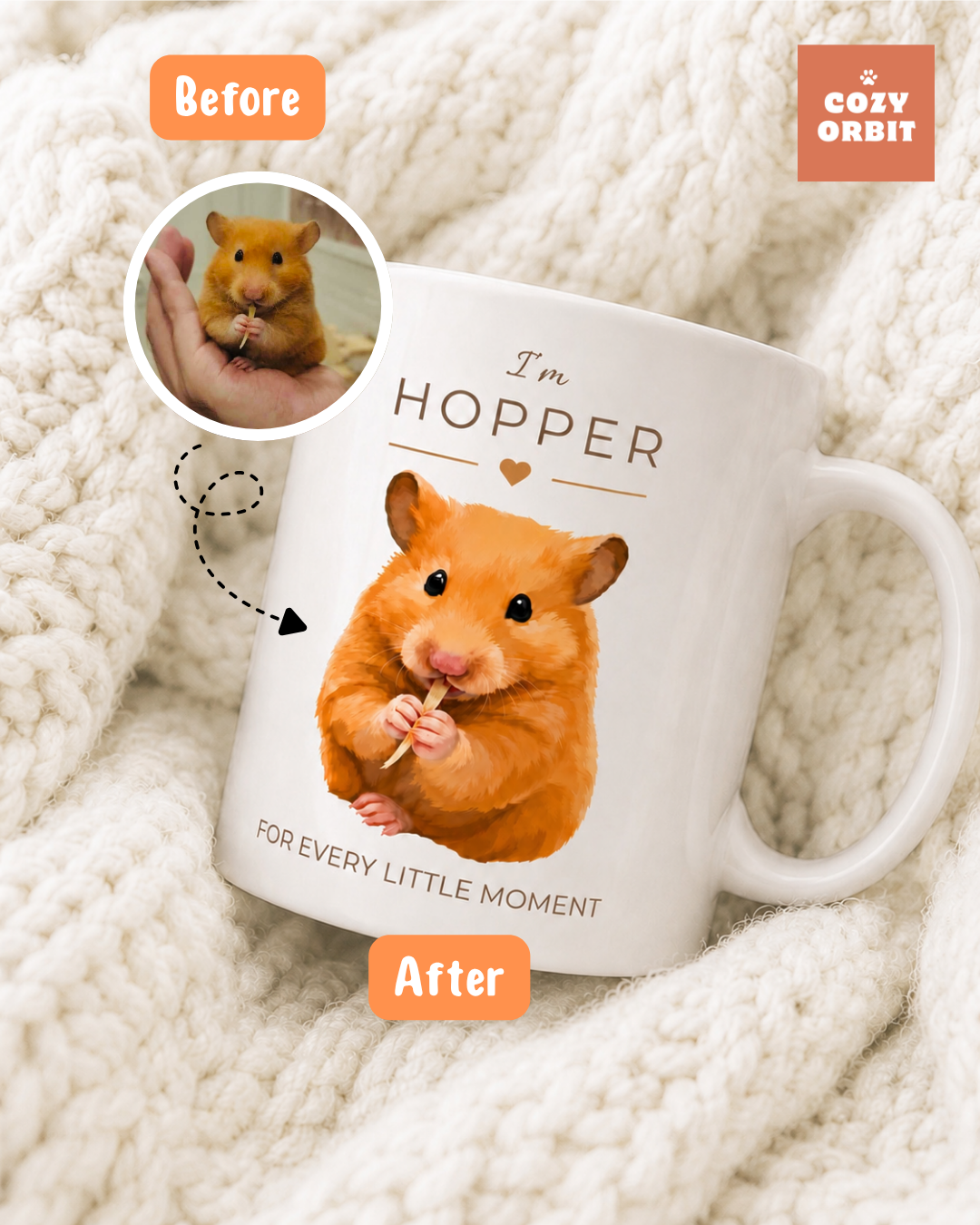 รูปแฮมสเตอร์ Hopper เปลี่ยนเป็นภาพวาดบนแก้ว COZY ORBIT